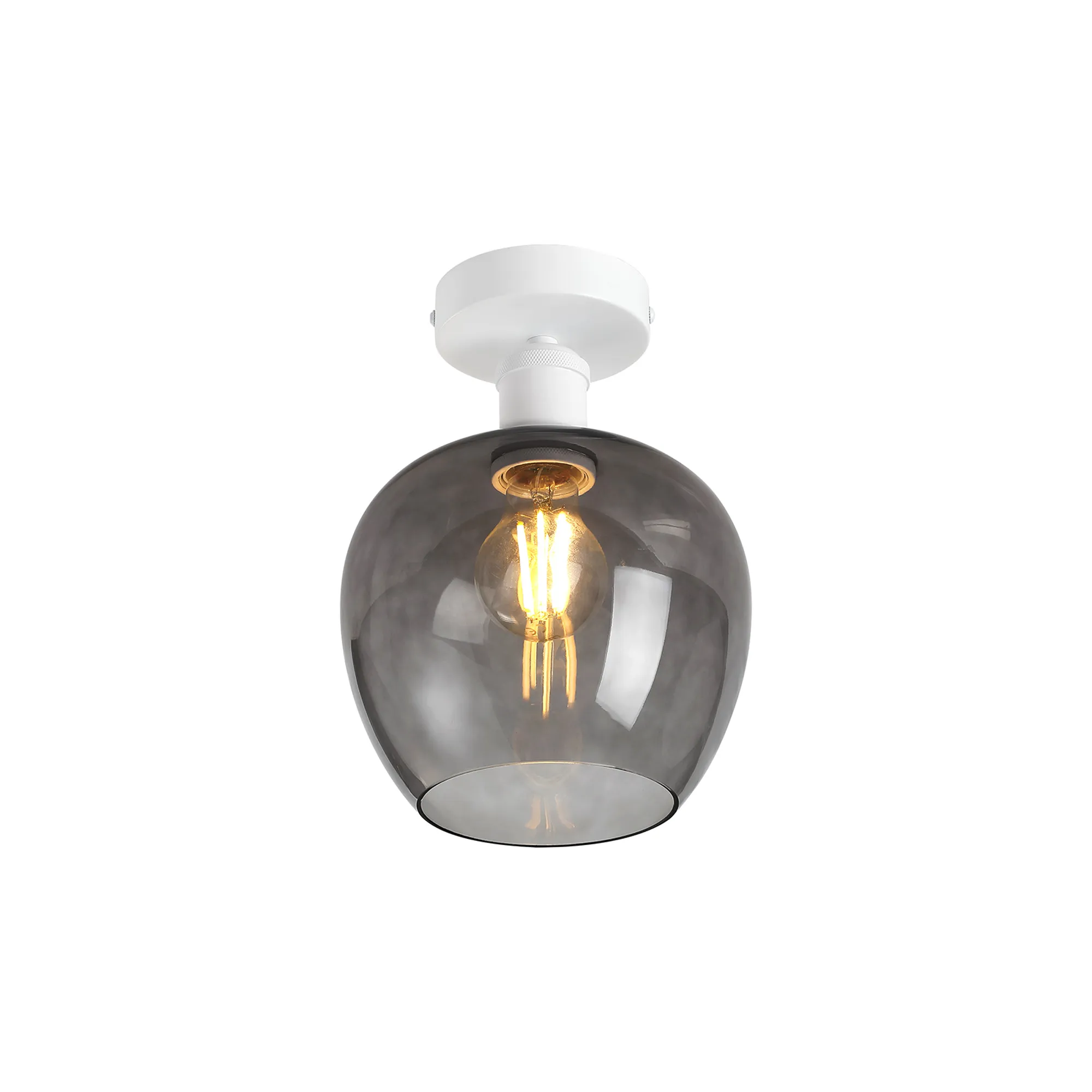 DK1124  Cawdor Flush Fitting; 1 Light E27; Matt White/Smoke Wine Glass